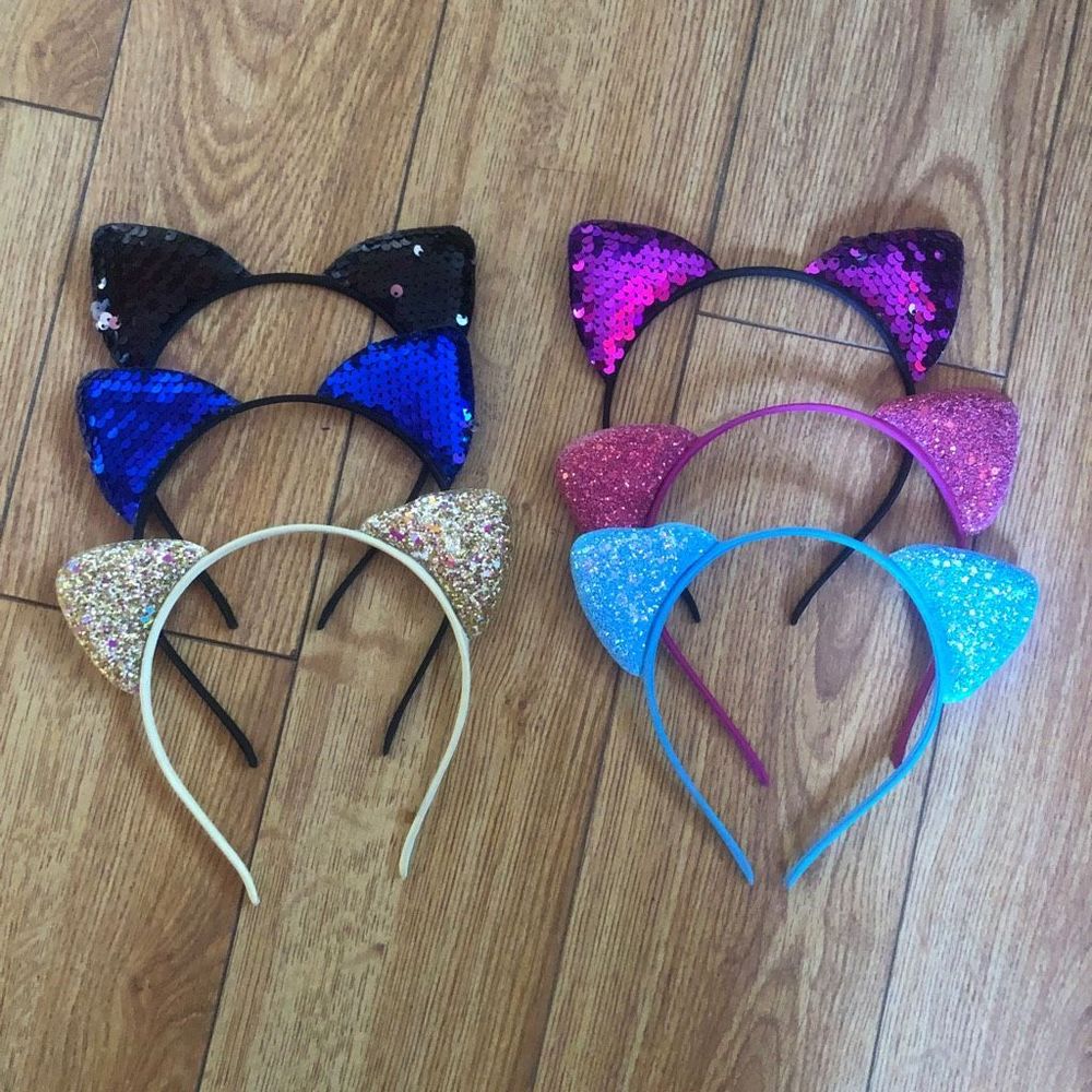 Set of 6 Cute Sequined Cat Ears Headband (various colors) ~ Party!